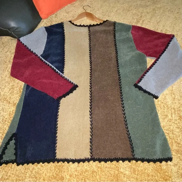 90’s Patchwork Colorblock Vintage Soft Chenille Knit Sweater Size Large - Picture 10 of 17